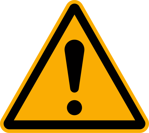 Exclamation point inside a yellow triangle as an alert sign.